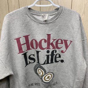 Grey "Hockey Is Life" 1992 Crew Neck Sweater